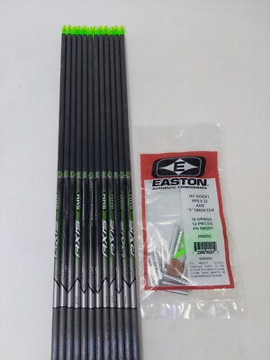 12pk Easton Axis 400 5mm 119103: Uncut Carbon Arrow Shafts w/ X Nocks & Inserts