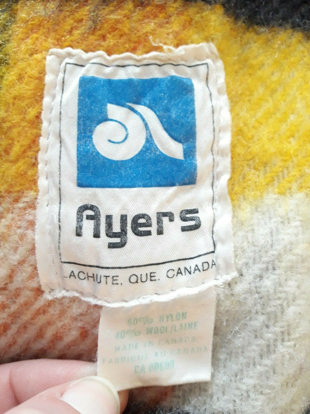Vintage Ayers Wool and Nylon Blanket  Lachute Que Canada
