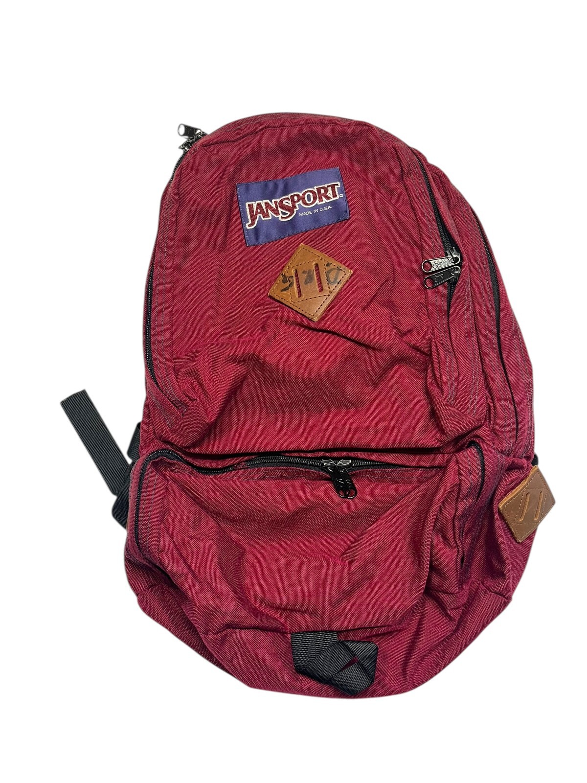 Vtg 90s JANSPORT Red/Brown LEATHER-PATCH HIKE BACKPACK