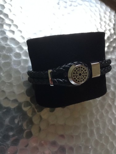 New Montblanc Black Woven Leather With Stainless Steel- Men's Bracelet