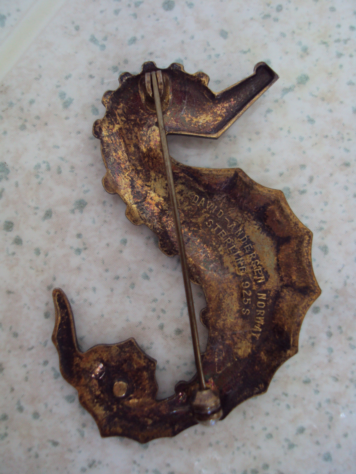 VINTAGE STERLING SILVER DAVID ANDERSEN, NORWAY ENAMEL SEAHORSE BROOCH/PIN