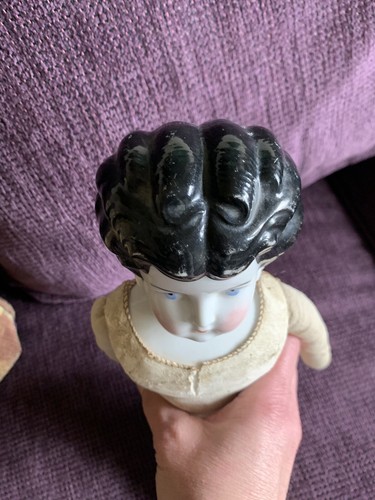 Lovely antique German, brunette china doll With old cloth body