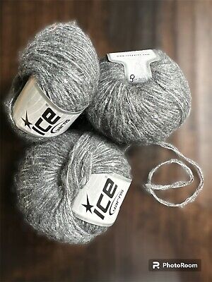 Ice Yarns SEQUIN GREY #53513 Mohair Paillette Brand New Lot Of 3