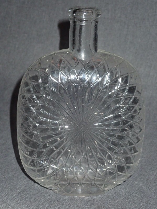 Antique Pumpkin Seed Flask Glass Bottle Embossed Starburst Spiderweb Sun Flower