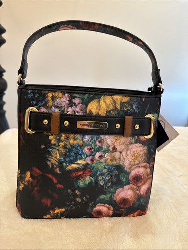 Adrienne Vittadini® | Black & Pink Floral Belt-Buckle Convertible Crossbody Bag