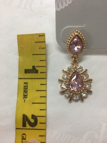 Charming Charlie RSVP Bridal Rhinestone & Pink Dangle Earrings Gold Oval