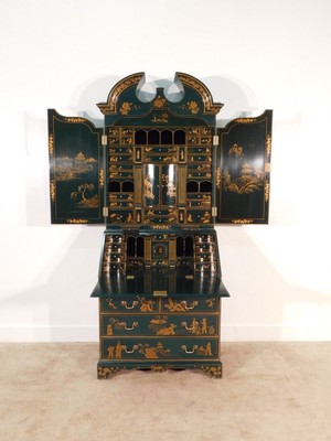 ANTIQUE Green Chinoiserie MAITLAND SMITH Ornate Secretary Bookcase Desk