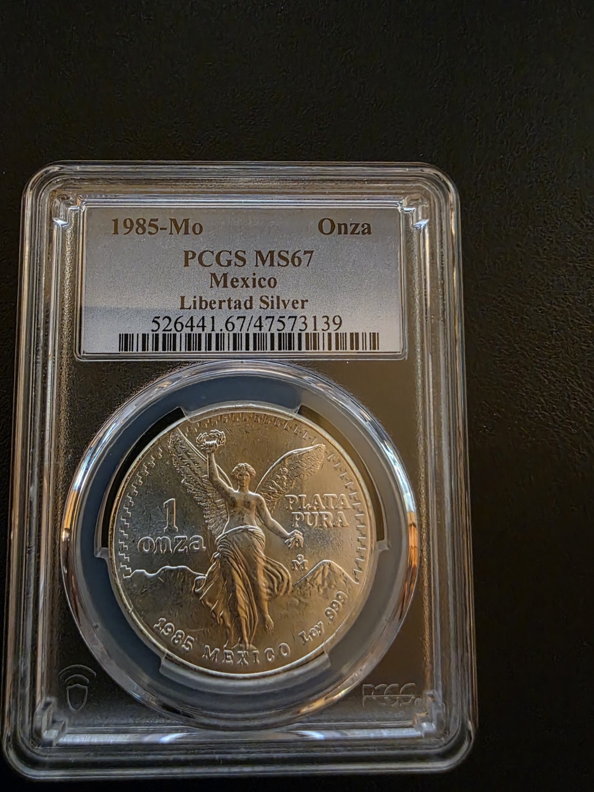 1985-Mo, PCGS MS67 - Mexico Libertad 1oz Silver, .999 Fine