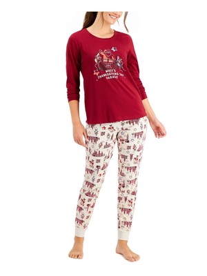 

FAMILY PJs Красная футболка с длинным рукавом с манжетами, Красный