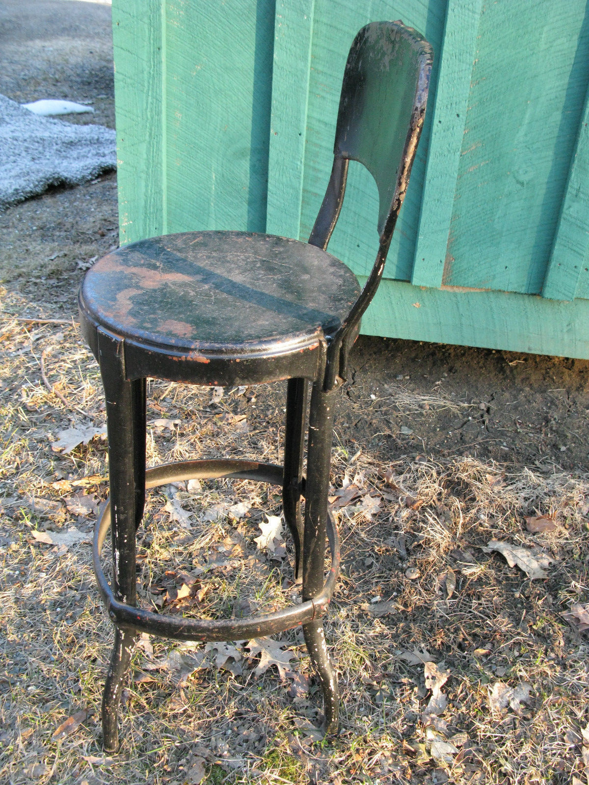 Very Cool Old Black Metal Stool. Stamped Cosco