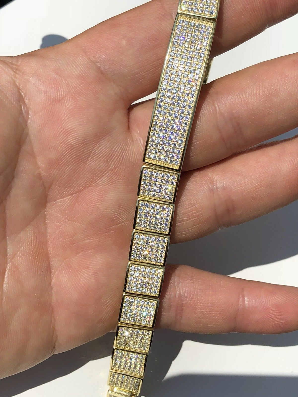 Pre-owned Online0369 4 Ct Cubic Zirconia Mens Custom Tennis Bracelet Yellow Gold Plated 925 Silver