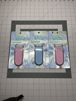 3-Gillette Sensor Excel For Women Refillable Razor Shave Handle GLITTER rare Lot