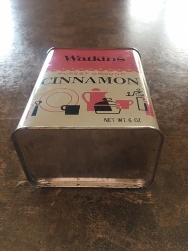 Vintage Watkins Cinnamon Pink & White 6 Oz Tin.