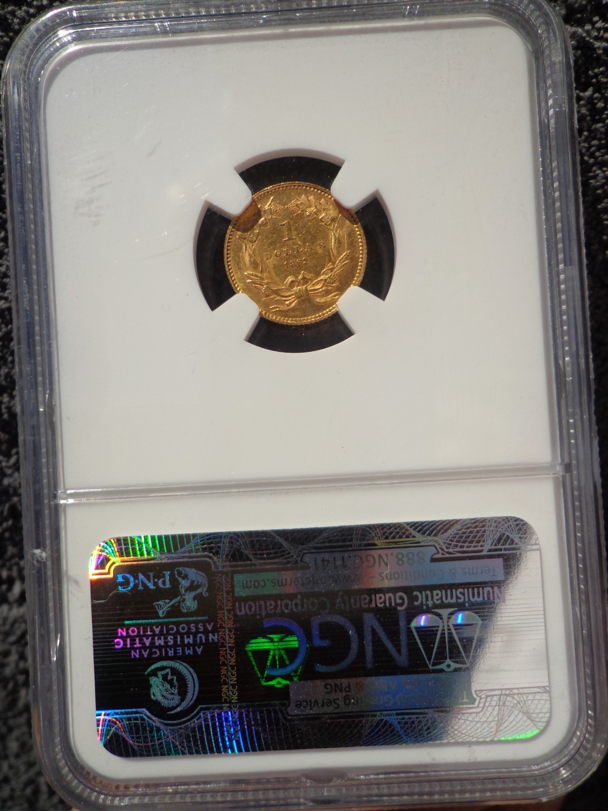 1862 $1 Gold Indian Head Princess,  NGC MS 63, Type 3 Beautiful color
