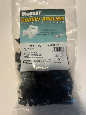 Panduit TM3S25-C0 Black cable tie mount,100 pc. pkg.