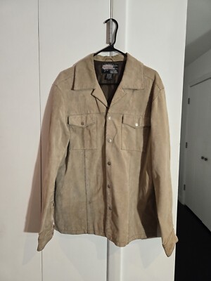 Vintage Y2K Epidemic Men s Suede Leather Jacket Beige Lined Snap Coat Size M