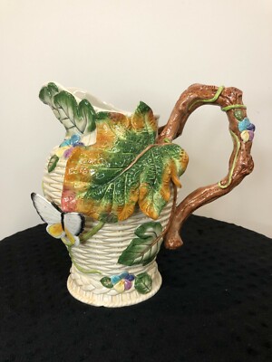 Fitz & Floyd Old World Rabbits Pitcher, Butterfly Basket Weave, 9-1/2'' tall, Box