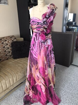 Prom Dress Or Formal Evening Long ChiffonGown New Multicolor One Shoulder Sz 4