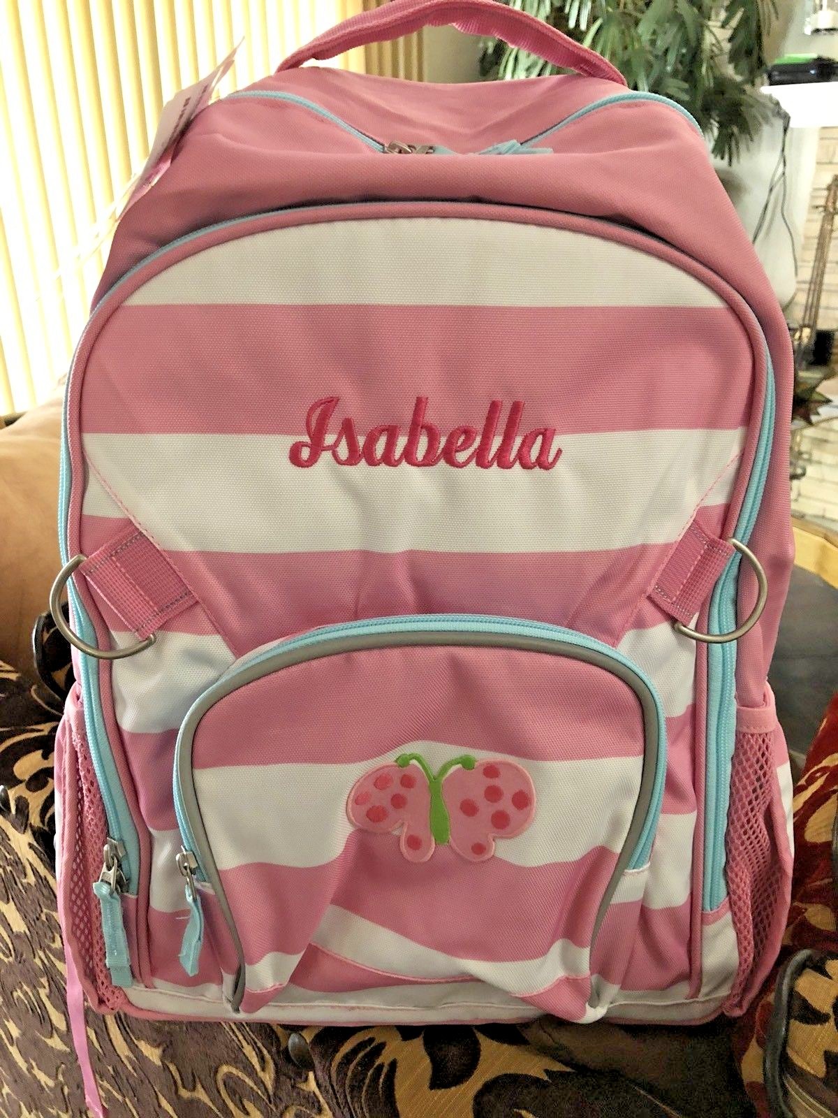 Pottery Barn Kids Fairfax Pink white stripes Large Backpack Isabella