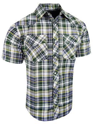 Western Plaid Shirt Short Sleeve Mens Snap Up Flap Pockets LATEST NEW COLORS!!