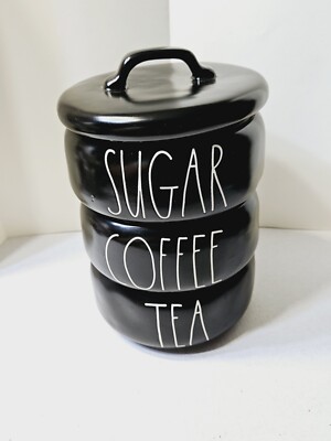 Rae Dunn Artisan Collection Coffee, Tea, Sugar,Stackable Canister BLACK
