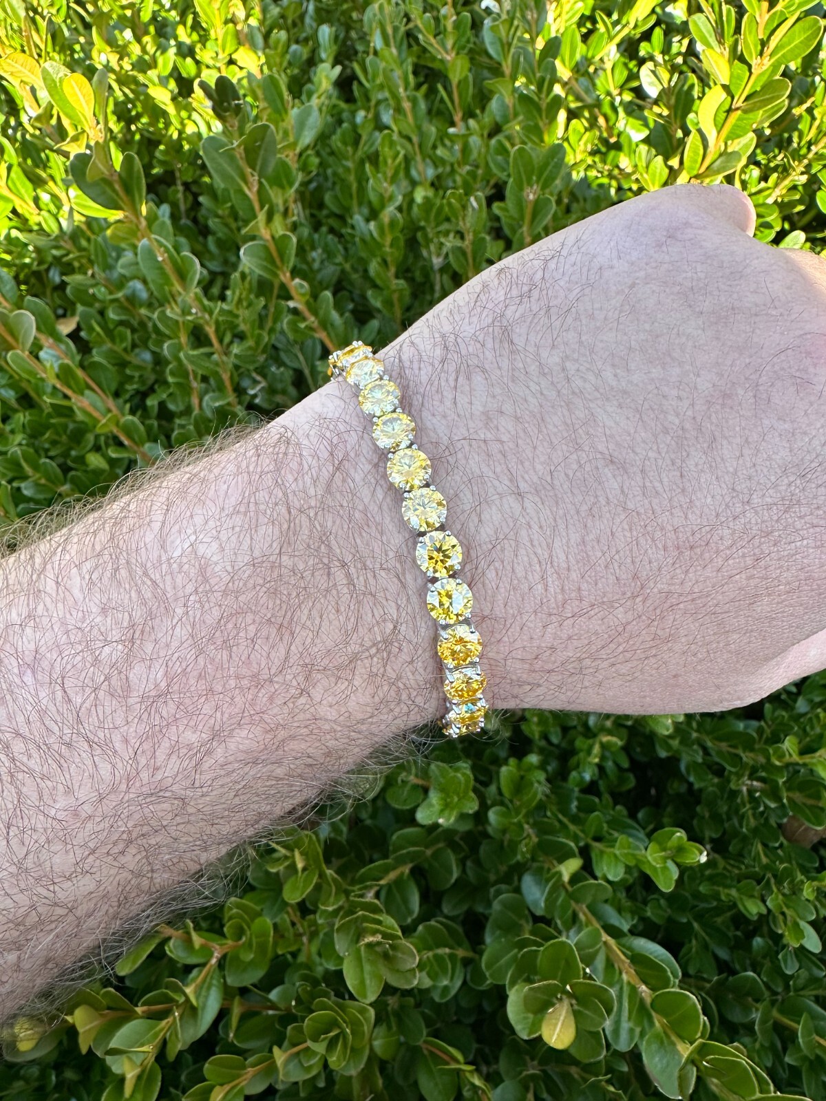 Pre-owned Silver Real Iced Canary Yellow Moissanite 7mm Tennis Bracelet 925  Diamond Tester