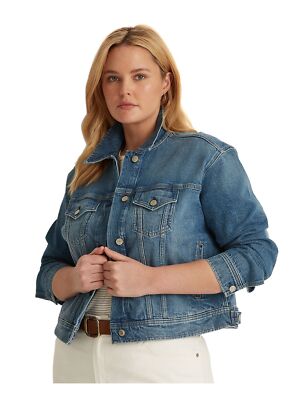 

LAUREN RALPH LAUREN Женская синяя джинсовая куртка свободного покроя с регулируемой посадкой Plus, Синий, 202861861001