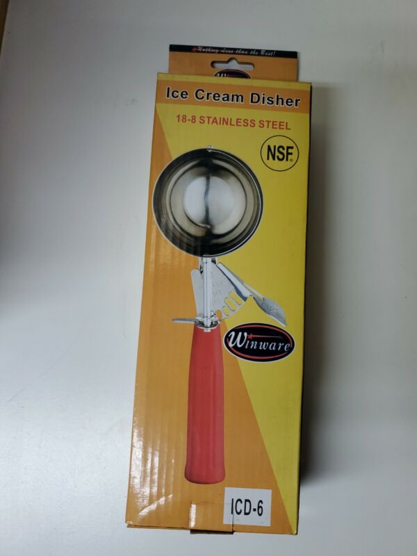 Winco ICD-6, 4.06-Ounce Ice Cream Disher with White Handle, Size 6, NSF