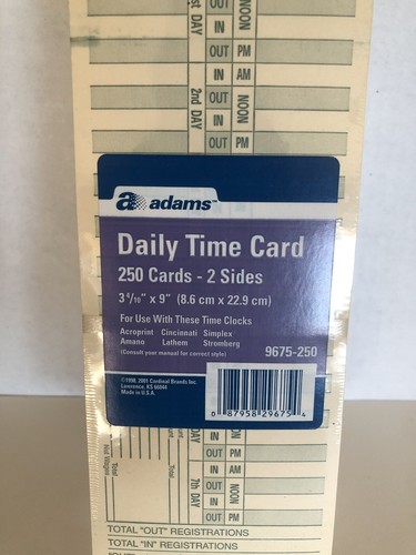 250 Daily Time Cards Cards Bi Weekly Two Sided 3 4/10 X 9”Amano, Acroprint Etc.