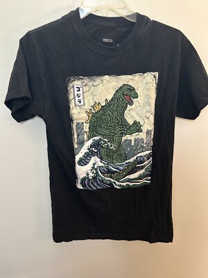 GODZILLA Great Wave Kanagawa T-Shirt Small Black