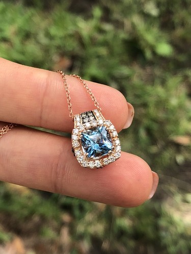 Pre-owned Le Vian Levian Aquamarine Chocolate Diamond Pendant Necklace Cushion Cut 14k Rose Gold