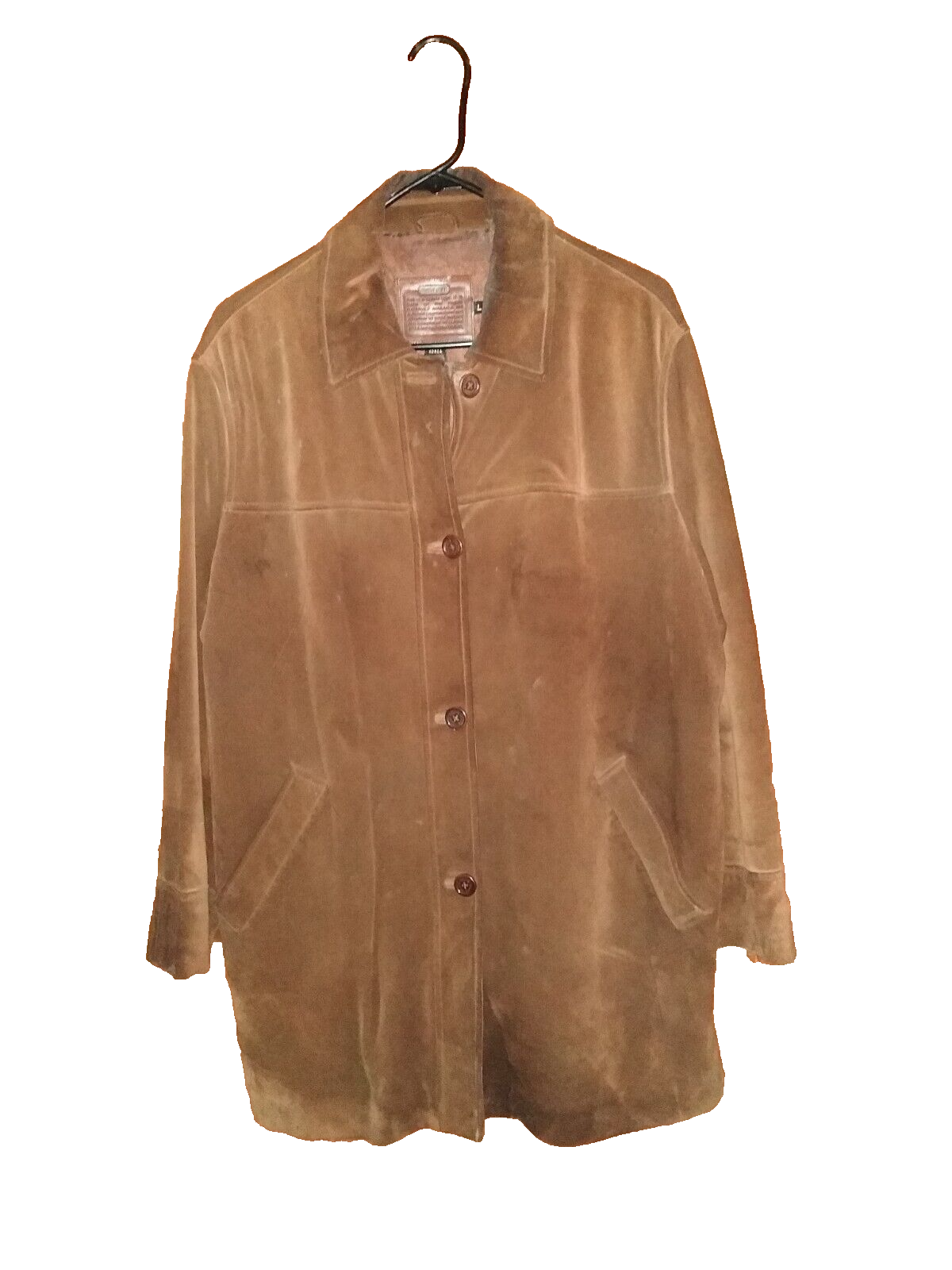 Coach Leather Womens Sz L Dark Brown Suede Leather Button Front Classic Jacket