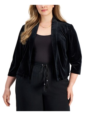 CONNECTED APPAREL Womens Black Shawl Collar Open Front Shrug Cardigan Plus 2X