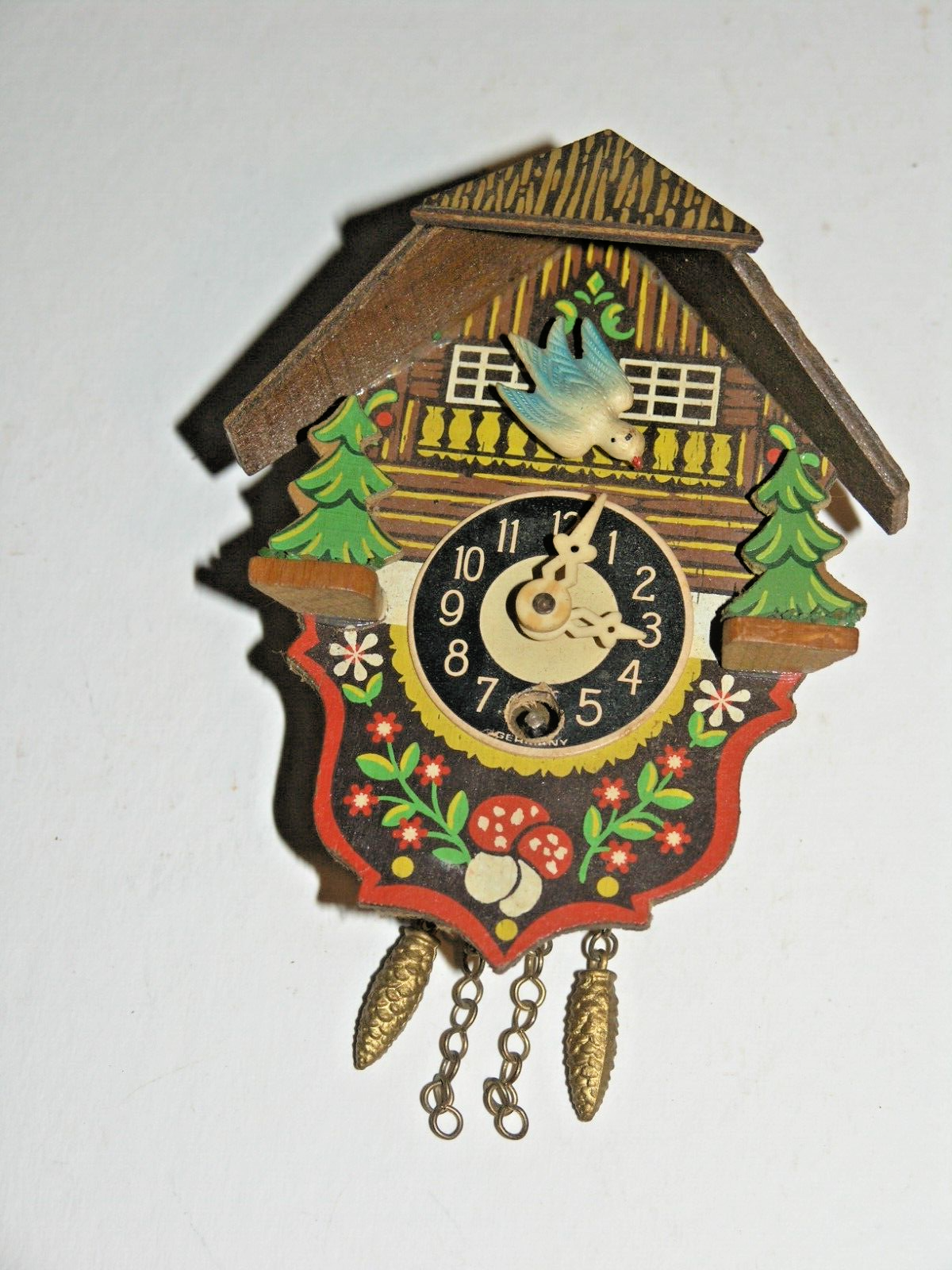 J. Engstler Wooden Mini Cuckoo Clock Wind Up Made in Germany Swiss Chalet