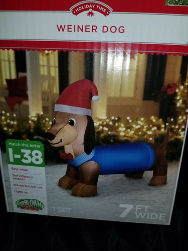 Holiday Time Inflatable Weiner Dog With Santa Hat Dachshund 7 ft Wide Christmas