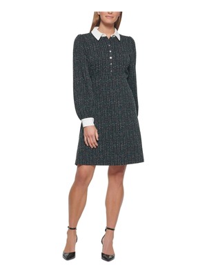 

DKNY Женское черное короткое платье с воротником и рукавами с манжетами для работы + расклешенное платье, Черный
