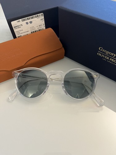 Pre-owned Oliver Peoples Gregory Peck Sun 47mm Crystal/blue Photochromic Msrp$487