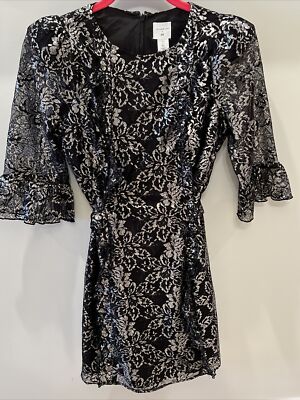 The Vampire's Wife x H&M CONSCIOUS Lace Mini Dress Black Silver Color SZ SMALL