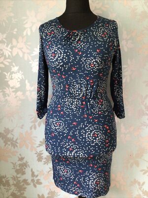 Oasis Womens Blue Red Bird Print 3/4 Sleeve Tunic Dress Size XS NEW