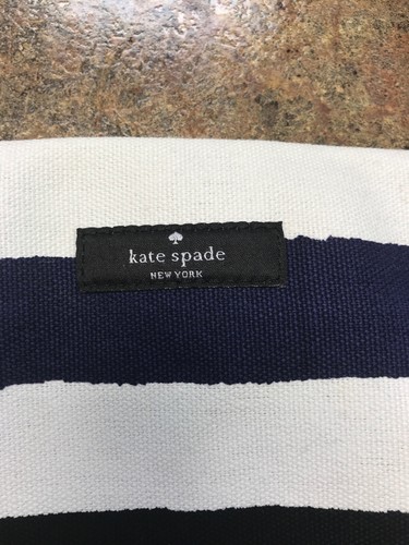 Kate Spade Womens White Black Blue Medium Stripe Shoulder Tote Handbag