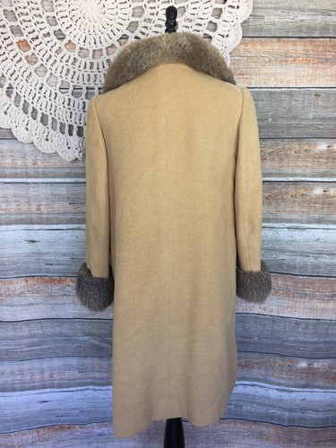 Mary Sachs Vintage 60s Fur Collar Tan Wool Coat Size XS/S