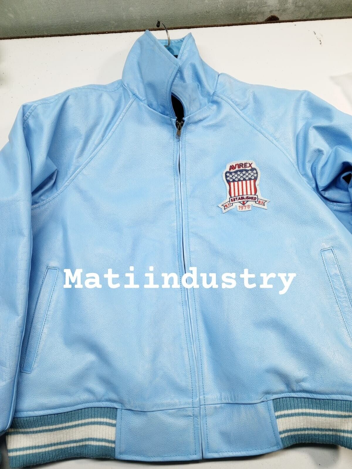 Pre-owned Avirex Men's  Blue Denim Colour Real Leather Bomber Jacket American Flight