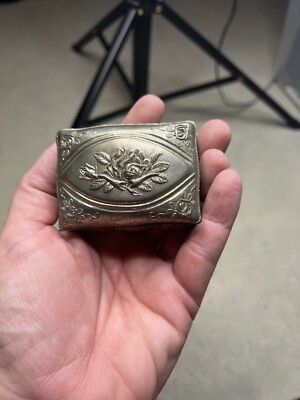 vintage silver tone rose trinket box