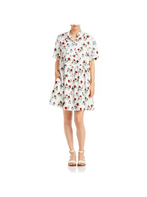 Pre-owned See By Chloé See By Chloe Womens Short Sleeve Crew Neck Above The Knee Shirt Dress In White