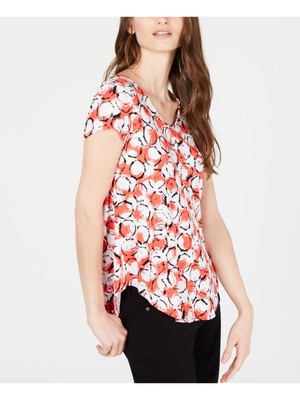 

ALFANI Женский красный топ с короткими рукавами и V-образным вырезом с принтом Размер