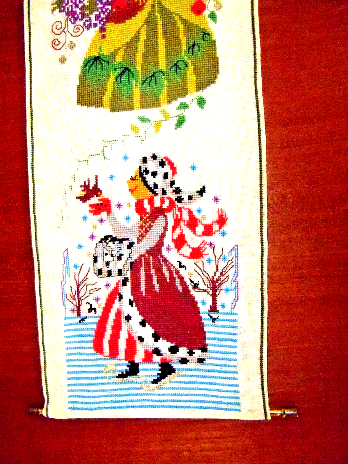 Finished FOUR SEASONS Cross Stitch GIRLS Wall Hanging Danish Bell Pull