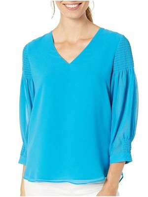 

CALVIN KLEIN Женский синий топ с рукавом 3/4 и V-образным вырезом