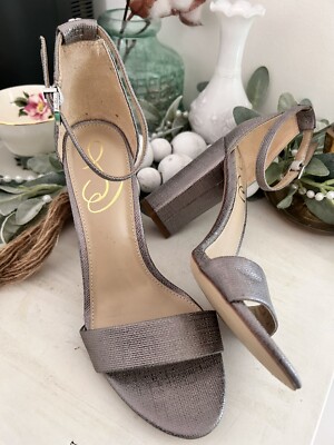 Sam Edelman Yaro Silver Glitter High Heels Open Toe Adjustable Ankle Strap Sz 6