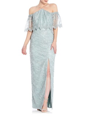 AIDAN MATTOX Womens Turquoise Flutter Sleeve Full-Length Evening Sheath Dress 4
