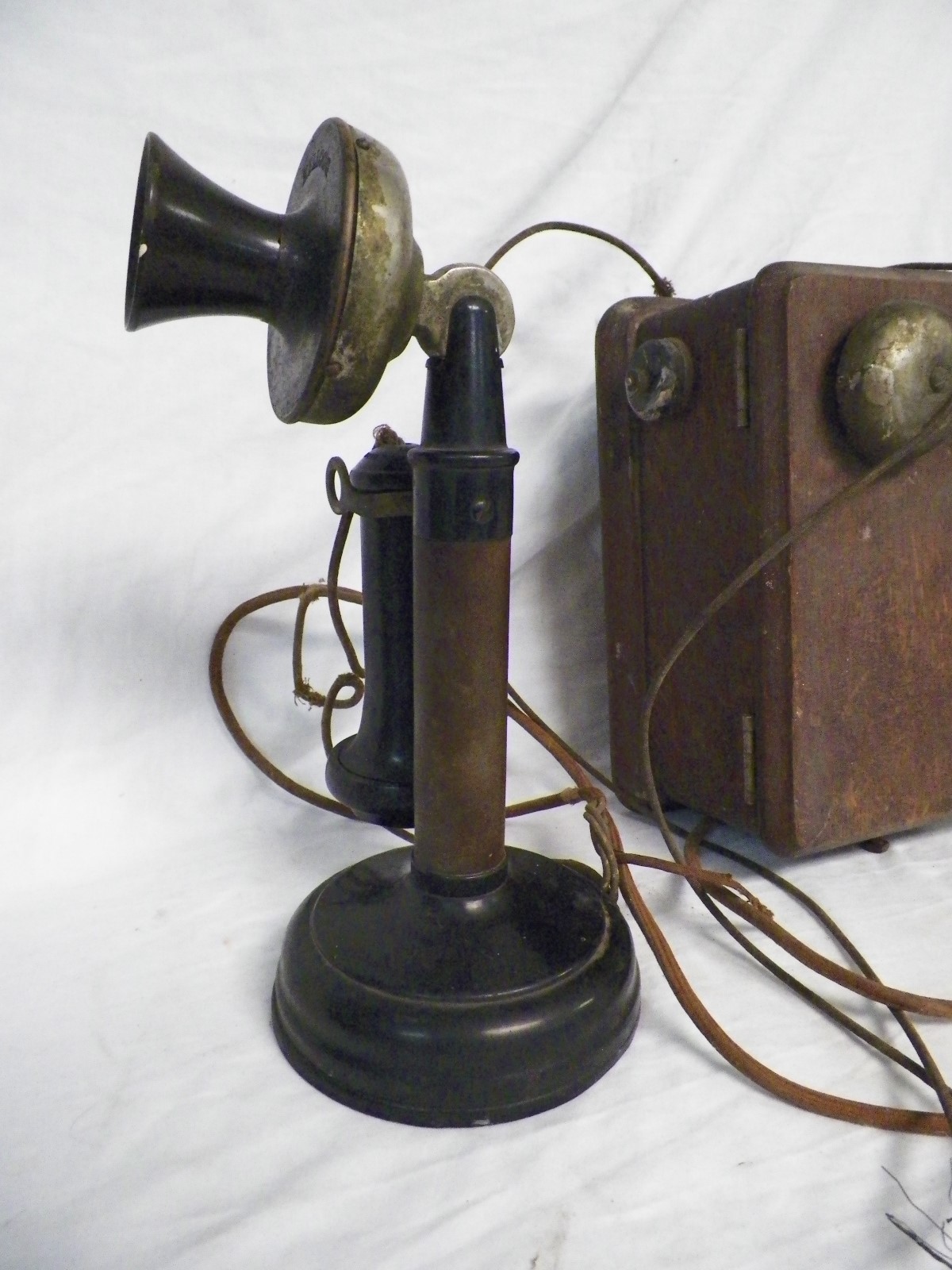 Old Vtg Kellogg Candlestick Telephone w/Ringer Box Stromberg Carlson Earpiece